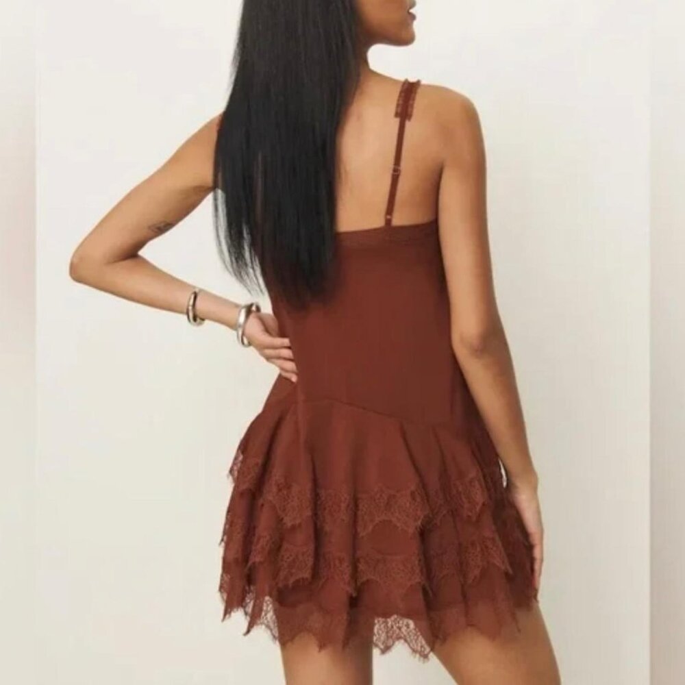 Reformation Cleodora Dress Size 8 Brown Fig Jam Lace Slip On - Picture 3 of 10